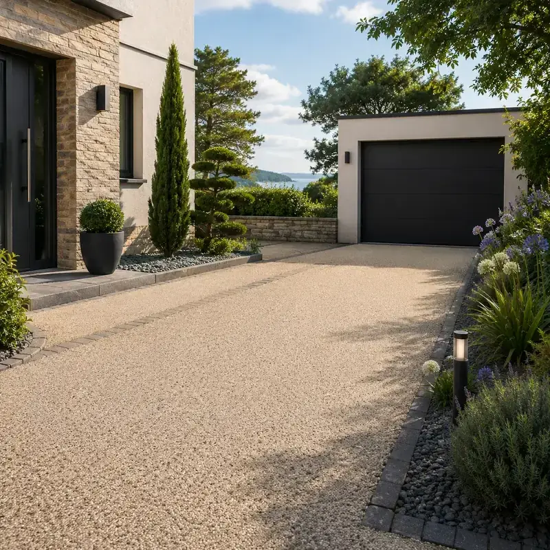 Cour intérieure en béton désactivé avec motifs décoratifs