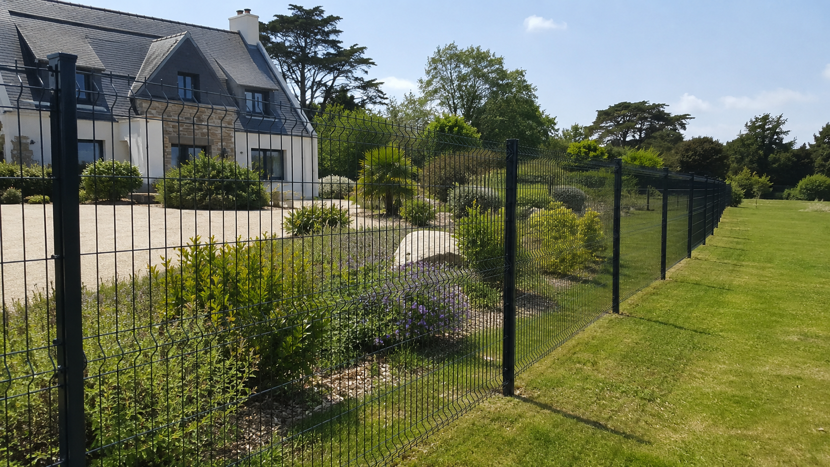 Chantier de pose de grillage rigide terminé