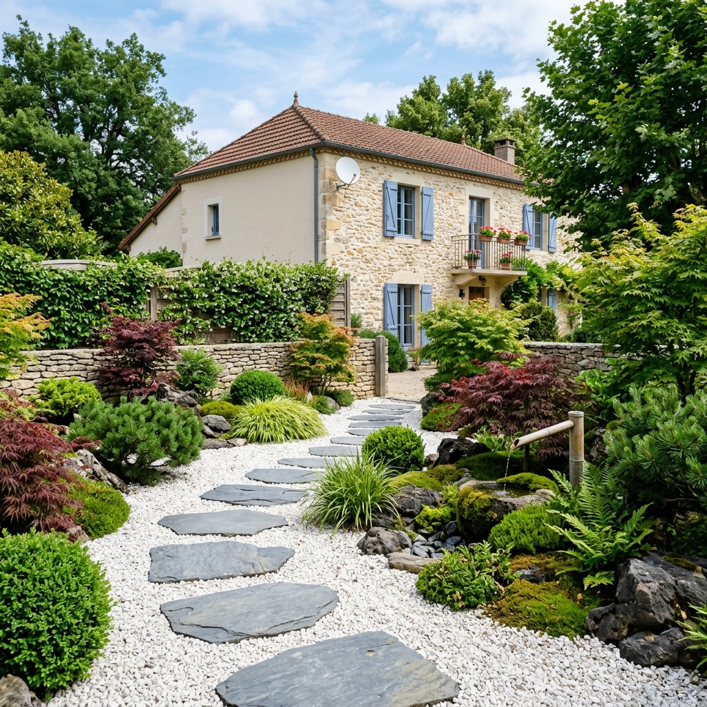 Conception de jardin minéral sec et aménagement thématique