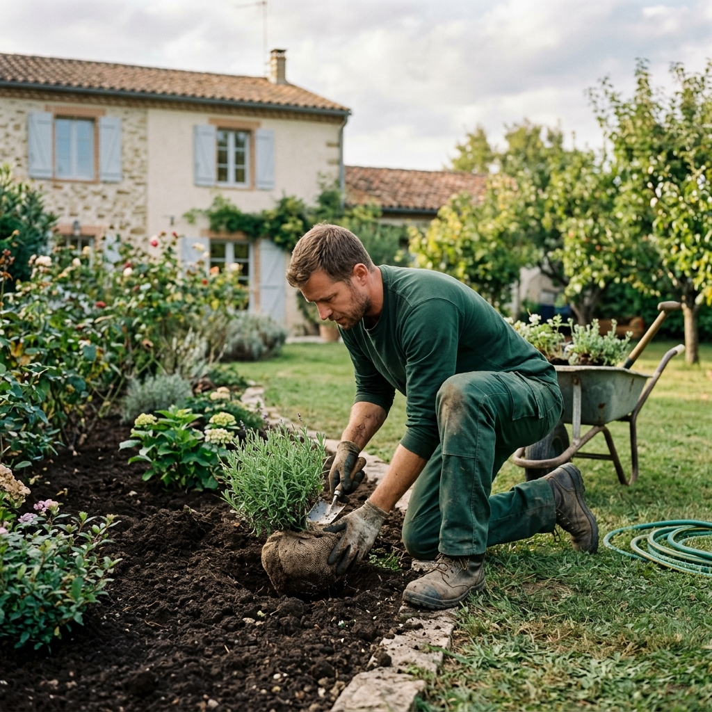 Création de massifs floraux et plantations par un artisan paysagiste