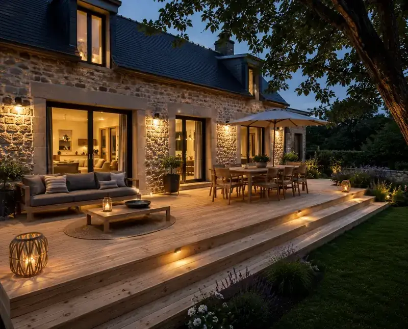 Pose de terrasse en bois naturel pin sylvestre ou douglas